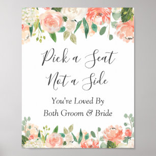 Korallen Blumen Wähle einen Sitz Hochzeitsschild Poster
