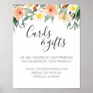 Korallen-Blumenkarten und Geschenke Hochzeitsschil Poster