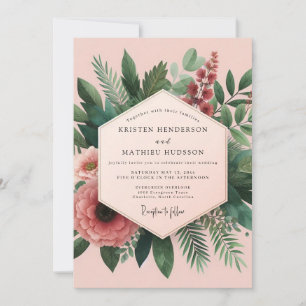 Korallen Botanische Eleganz Hochzeit Einladung
