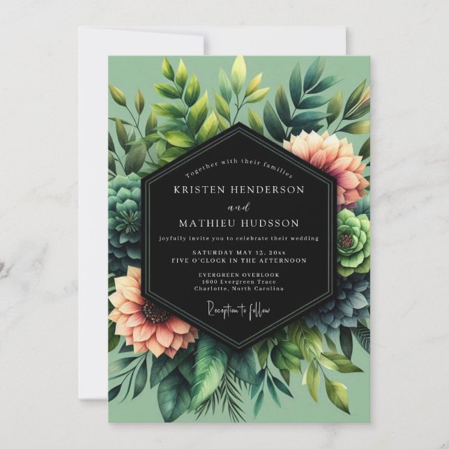 Korallen Botanische Hochzeit Einladung (Vorderseite)