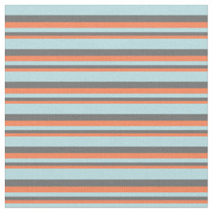 Korallen, Dim Gray & Powder Blau farbige Linien Stoff