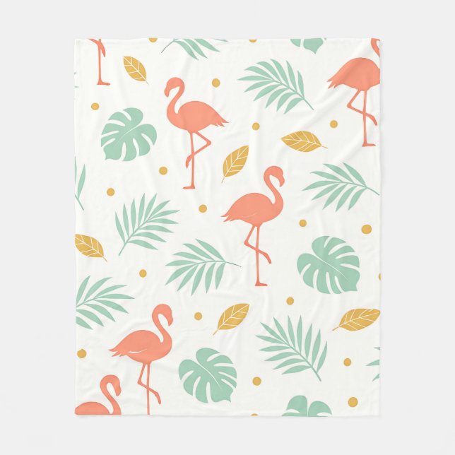 Korallen-Flamingo-Tropen-Blattmuster Fleecedecke (Vorderseite)