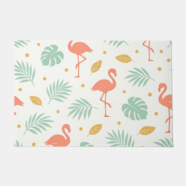 Korallen-Flamingo-Tropen-Blattmuster Fußmatte (Vorderseite)