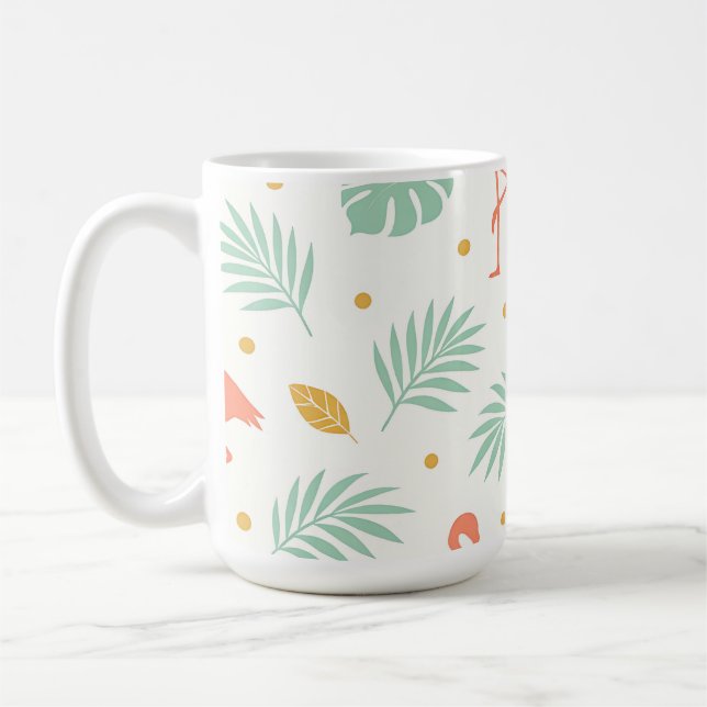 Korallen-Flamingo-Tropen-Blattmuster Kaffeetasse (Links)