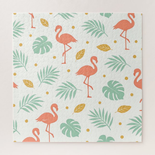 Korallen-Flamingo-Tropen-Blattmuster Puzzle (Vertikal)