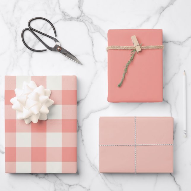 Korallen-Gingham Geschenkpapier Set (Vorderseite)