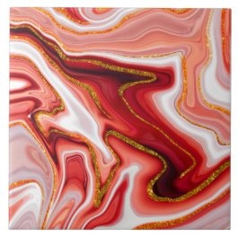 Korallen-Gold-Abstrakt-Marmor-Fluid-Kunst Fliese