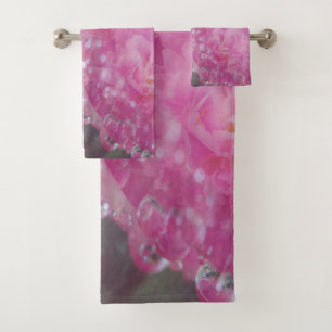 Korallen, Gras & Peony-rosa Blütenhandtuch Set