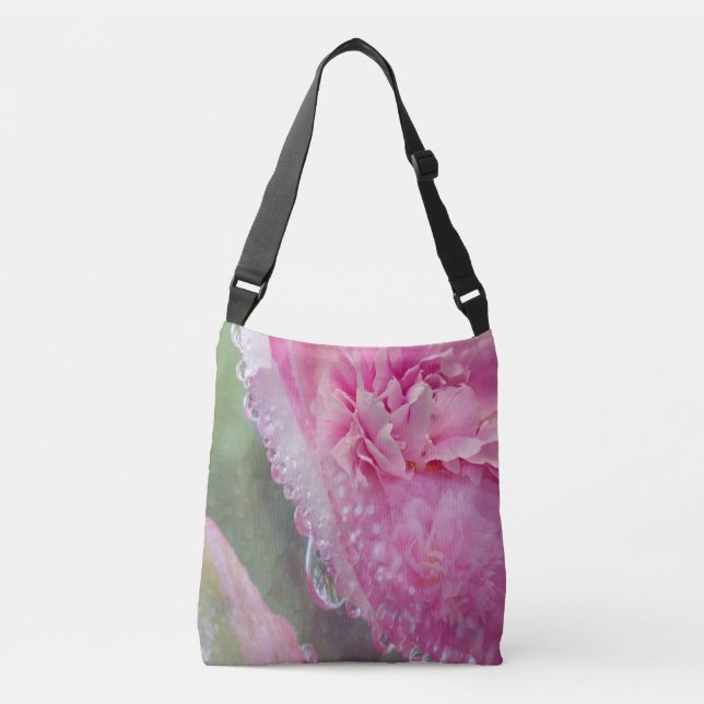 Korallen, Gras und Peony-pink Blooms Crossbody Bag Tragetaschen Mit Langen Trägern (Vorderseite)