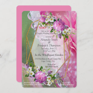 Korallen, Gras und Peony-rosa Blüten Einladung