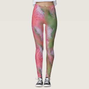 Korallen, Gras und Peony-rosa Blüten Leggings