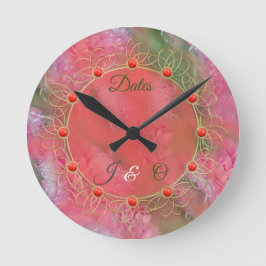 Korallen, Gras und Peony-rosa Blütenwirbel Kissen Runde Wanduhr