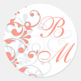 Korallen, Graue, Abstrakte Blüten Umschlag Aufkleb Runder Aufkleber