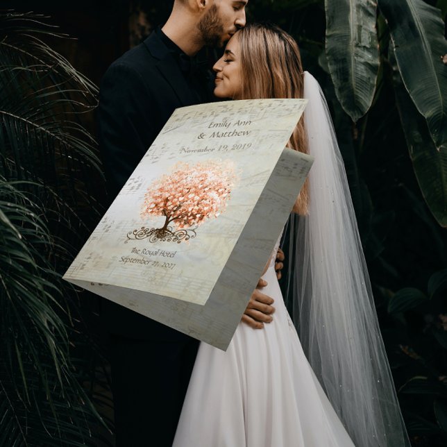 Korallen-Herz-Blatt-Baum-Hochzeitsprogramme (Von Creator hochgeladen)