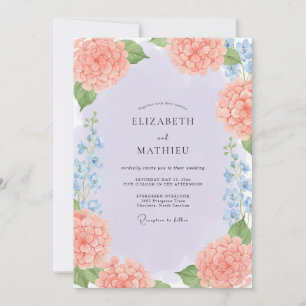 Korallen Hochzeit mit Wasserfarben-Blumen Einladung