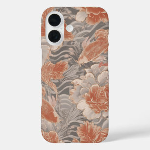 Korallen-Koi-Chinoiserie-Blumenmuster iPhone 16 Hülle