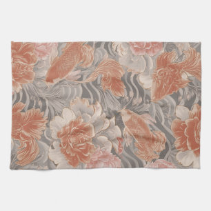 Korallen-Koi-Chinoiserie-Blumenmuster Geschirrtuch