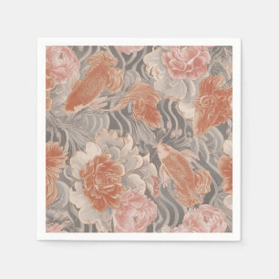 Korallen-Koi-Chinoiserie-Blumenmuster Serviette