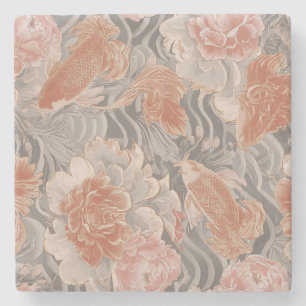 Korallen-Koi-Chinoiserie-Blumenmuster Steinuntersetzer