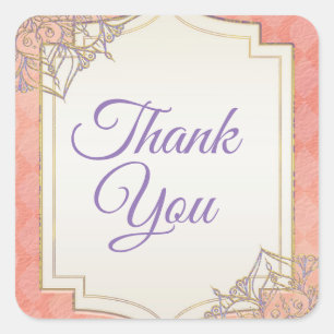 Korallen-Lavendel-Gold - Marokkanische Hochzeitsgu Quadratischer Aufkleber