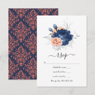 Korallen-, Marine- und Silberblumenhochzeit RSVP Karte