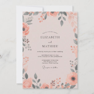 Korallen-Mauve-Wildblumen-Hochzeit Einladung