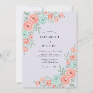 Korallen-Minz-Antik-Rosen-Hochzeit Einladung