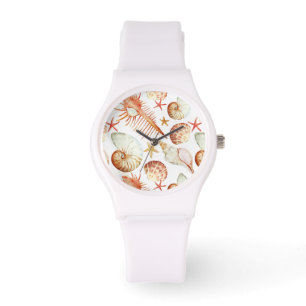 Korallen mit Muscheln- und Krebsmuster Armbanduhr