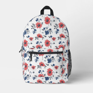 Korallen-Mohn Navy Blau Floral Botanisch Bedruckter Rucksack