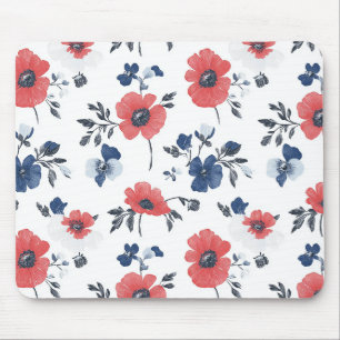 Korallen-Mohn Navy Blau Floral Botanisch Mousepad