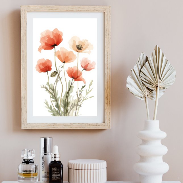 Korallen-Mohn-Wasserfarben-Blumen-Wandkunst Poster (Von Creator hochgeladen)
