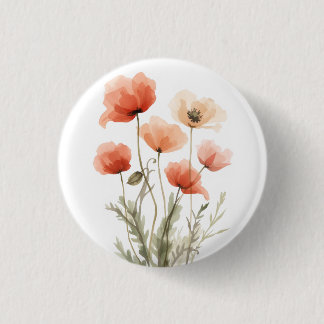 Korallen-Mohn-Wasserfarben-Blumenprint Button