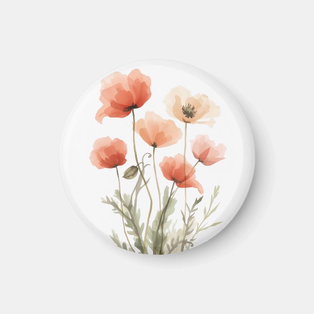 Korallen-Mohn-Wasserfarben-Blumenprint Magnet (Vorne)