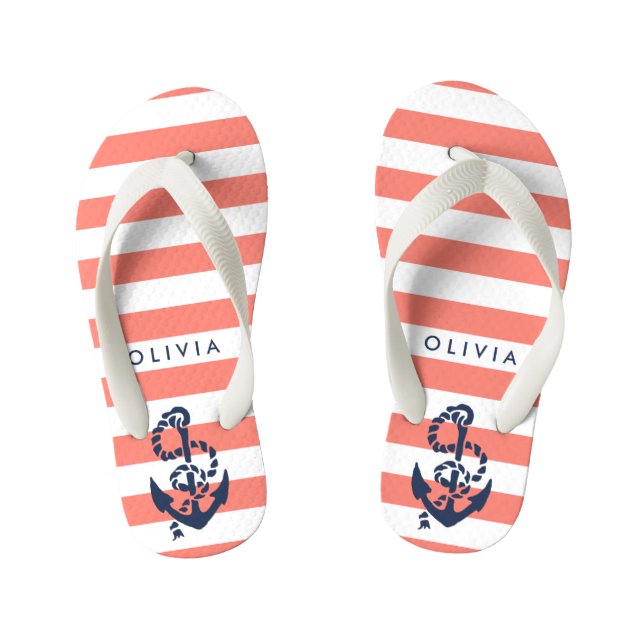 Korallen Nautical Anchor Girls Flip Flops (Fußbett)