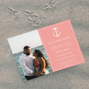 Korallen-Nautisches Monogramm-Foto Save the Date