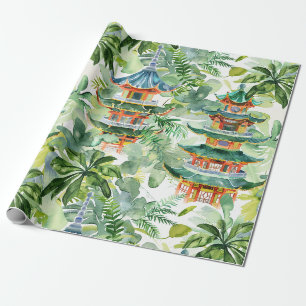 Korallen-Pagoden-Cottage-Garten-Wasserfarbe Geschenkpapier