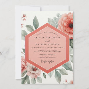 Korallen-Pfingstrose Botanische Romantik-Hochzeit Einladung