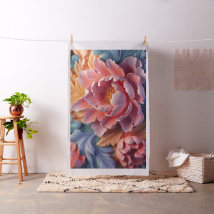 Korallen-Pfingstrose und Saphir-Blumen-Eleganz Stoff
