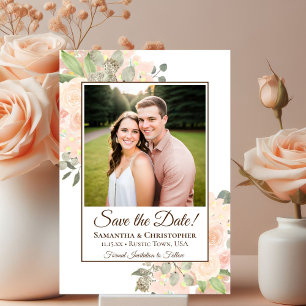 Korallen-Pfirsich-Aquarell-Boho-Blumen-Hochzeitsfo Save The Date