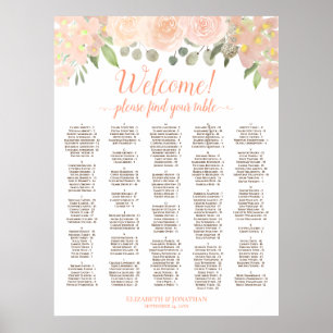 Korallen-Pfirsich-Boho-Blumen-Alphabetischer-Sitzp Poster