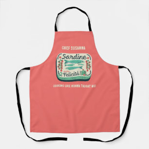 Korallen-Retro-Sardinen-Kochen-Italienischer-Koch Schürze