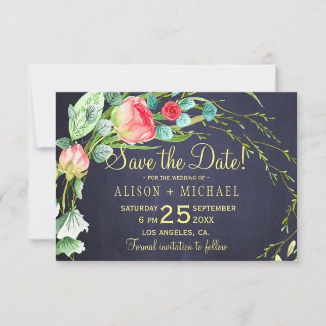 Korallen rote Rosen aquamarine blaue Hochzeit der  Save The Date (Vorderseite)