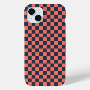Korallen-rotes und marineblaues Schachbrettmuster Case-Mate iPhone Hülle
