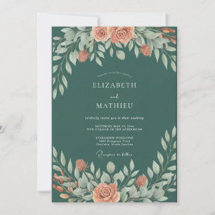 Korallen-Sage-Blatt-Hochzeit Einladung