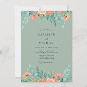 Korallen-Salbei-Botanischer Aquarell-Hochzeit Einladung