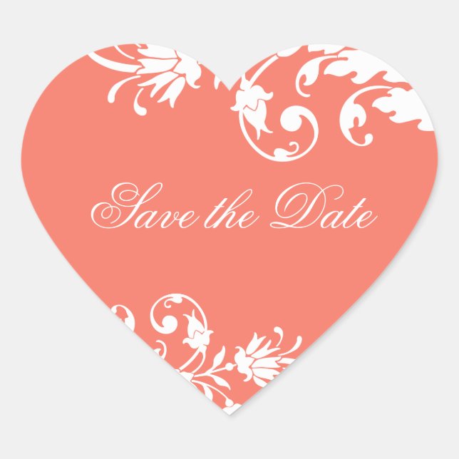 Korallen Save the Date Heart Shaped Stickers (Vorderseite)
