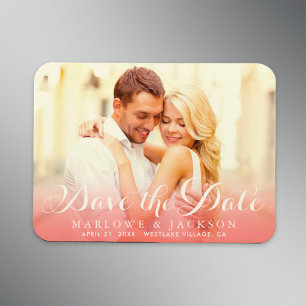 Korallen Schrift Foto-Overlay Hochzeit Save the Da Magnet