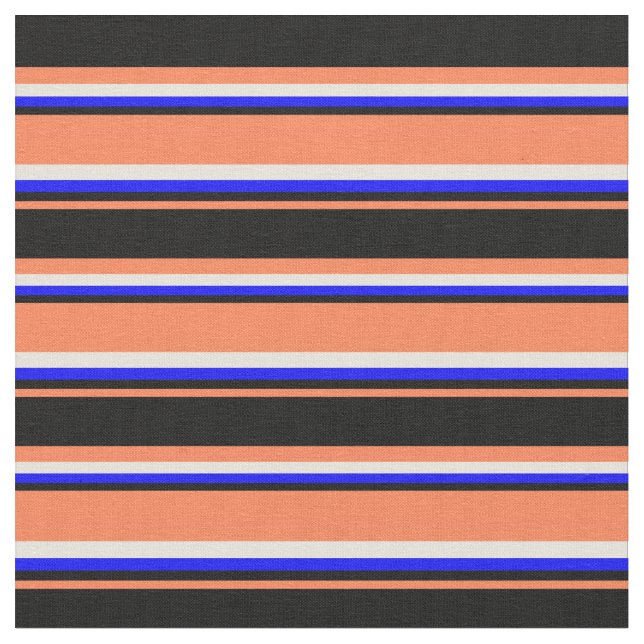 Korallen, Schwarz, Blau und Beige Farbmuster Stoff (Nahaufnahme)