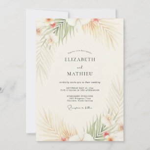 Korallen-Tropische-Palmen-Eukalyptus-Hochzeit Einladung
