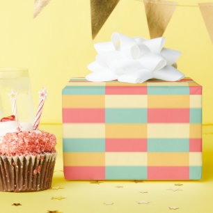 Korallen Türkis Gelbe Butter Streifen  Geschenkpapier